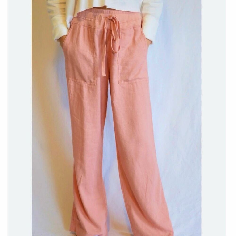 JUST LIVING | Linen-look Cotton Blend Wide Leg Pull On Pants Coral Pink | Medium